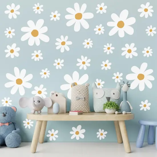 12 Sheets Daisy Wall Decals Flower Wall Stickers Large Daisy Wall Stickers Daisy Decals for Wall Peel and Stick for Nursery Kids Girls Bedroom Living Room Wall Decor {1}