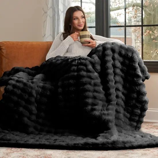 Ultra Fine Faux Fur Throw Blanket Jet Black 50X70 Inches {2}