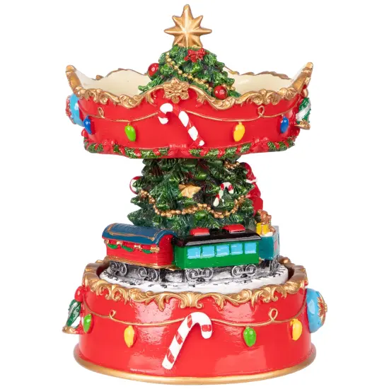 Northlight Santa on Train Musical Christmas Carousel - 6" - Red and Gold {6}
