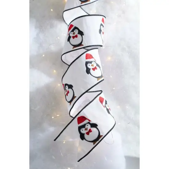 4" Penguin Christmas Ribbon: White (10 Yards) {2}