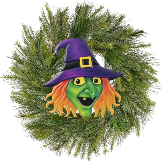 12" Metal Embossed Sign: Witch Head (Purple) {4}