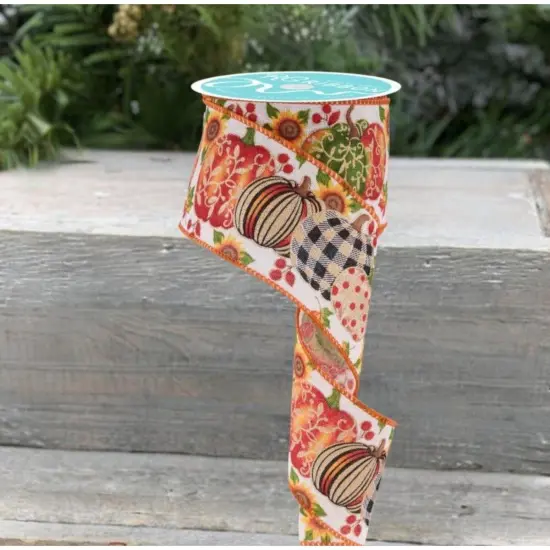 2.5" Fancy Pumpkin Ribbon: Cream (10 Yards) {2}