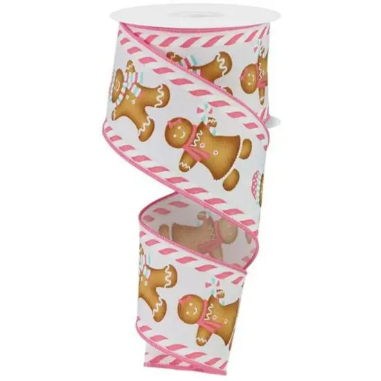 2.5" Gingerbread Boy Girl Ribbon: White/Pink (10 Yards) {1}
