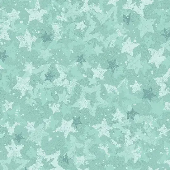Green Star Light Aqua Cotton Wideback Fabric per yard {1}