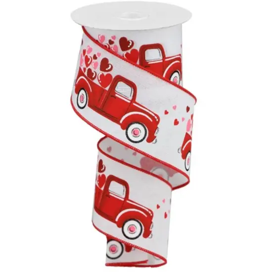 2.5" Truck Hearts Royal Ribbon: White (10 Yards) {1}