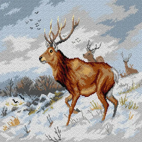 Needlepoint canvas for halfstitch without yarn Stags in the Snow 3567Q {1}