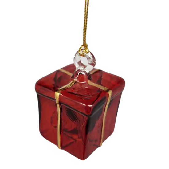 Blown Glass Present Ornament - Red {1}