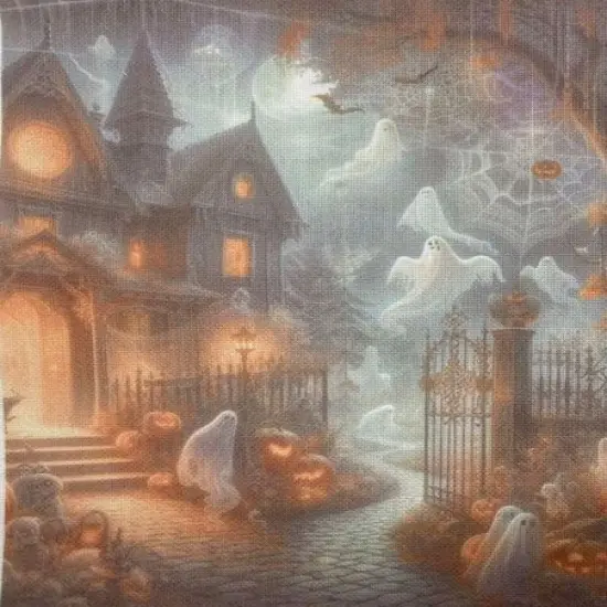Ghostly Manor Designer Printed AIDA Fabric. Canvas for embroidery with an applied backgroundKF-1381A {1}