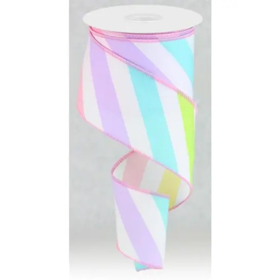 2.5" Large Multi Diagonal Stripe Ribbon: White (10 Yards) {3}