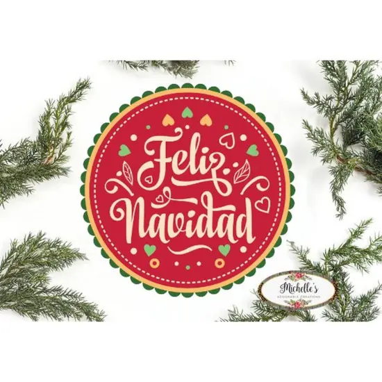 Feliz Navidad Round Christmas Sign {1}