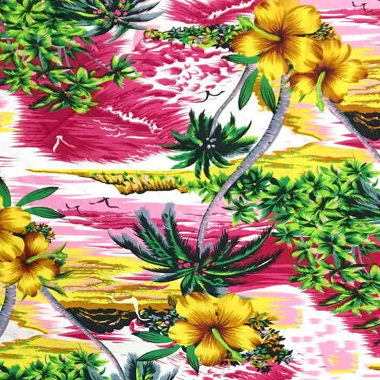 1 Yard Hibiscus Hawaiian Sunset Fabric Peachskin Polyester, 45" Width Orange {3}