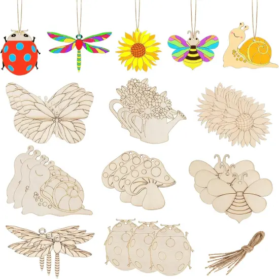 24PCS Spring Crafts for Kids, Wooden Spring Ornaments to Paint, 8 Styles Unfinished Wood {1}