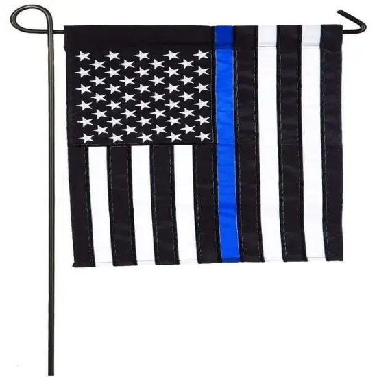 Thin Blue Line Police Applique Garden Flag Embroidered Stars {1}