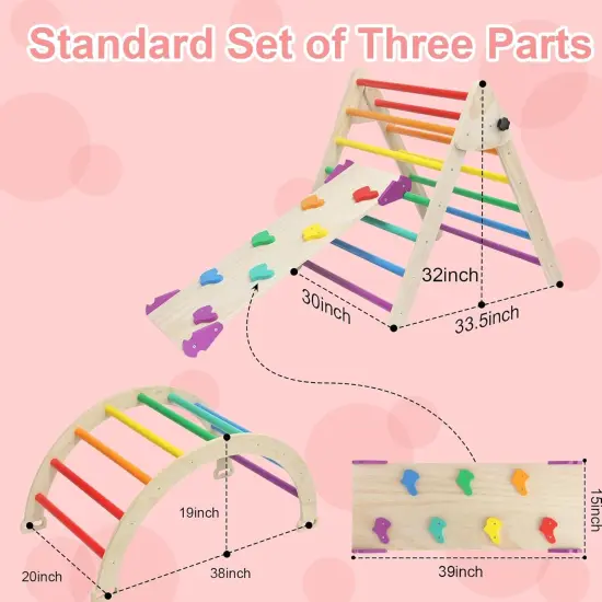 Pikler Triangle Set 7-in-1 Foldable Pikler Triangle Climbing Toys Set for Kids Baby Indoor Playground Jungle Gym, Wooden Montessori Climbing Set for Toddler {4}