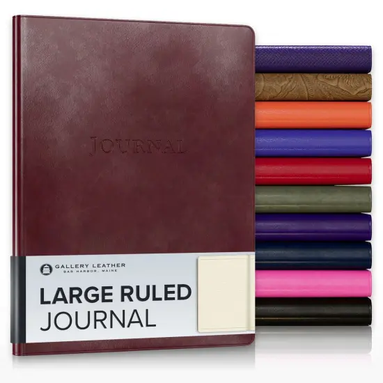 Gallery Leather Journal - Crafted in Maine, USA - Elegant Leather Writing Notebook with 192 Lined Pages - A Timeless Space for Your Thoughts - 9.75x7.5 ", Large Lined Acadia Burgundy {1}