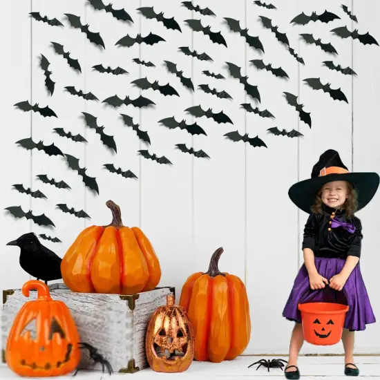 80PCS Halloween Bats Wall Decor {3}