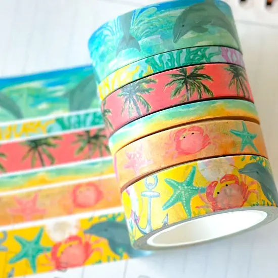 Dolphins Crabs Ocean Beach Key West Vacation Washi Tape Set August 2025 - W138 {1}