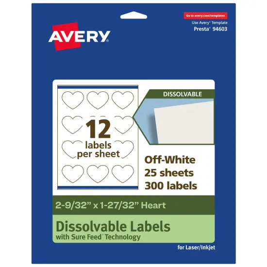 Avery Dissolvable Labels, 2-9/32" x 1-27/32" Heart {1}