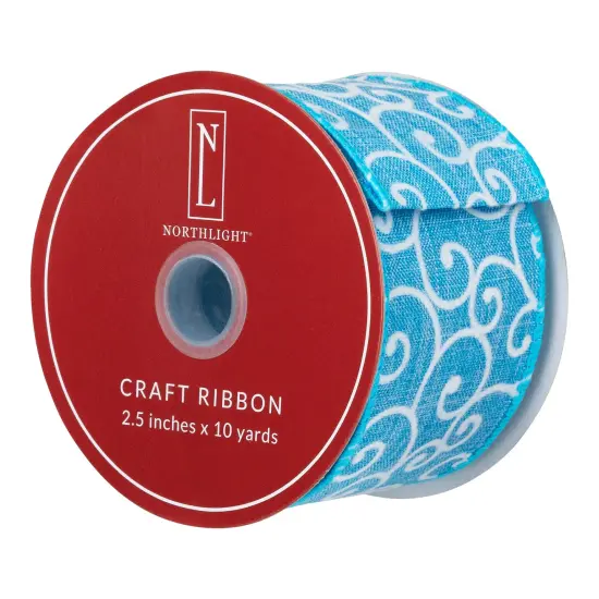 Northlight Swirl Wired Spring Craft Ribbon - 2.5" x 10 Yards - Blue and White {6}