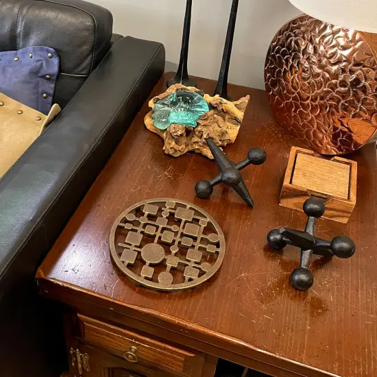 Cast Iron Circles & Squares Trivet – Bronze, 8" Mid Century Modern Accent {5}