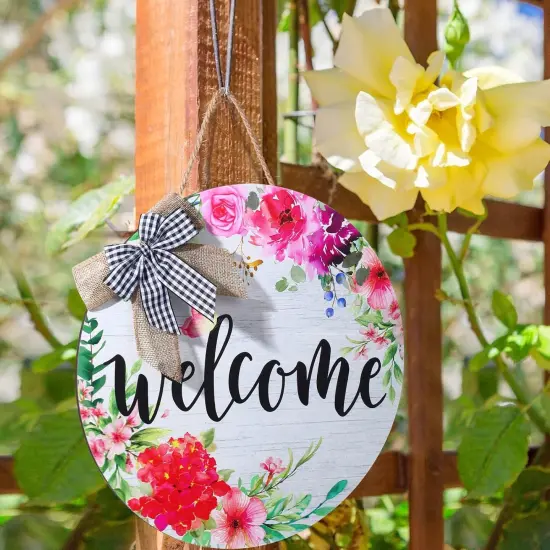 Welcome Signs for Front Door Decoration Farmhouse Wreaths Door Hanger Rustic Wooden Welcome Flower Hanging Door Wall Sign Decor for Seasons Holiday {4}