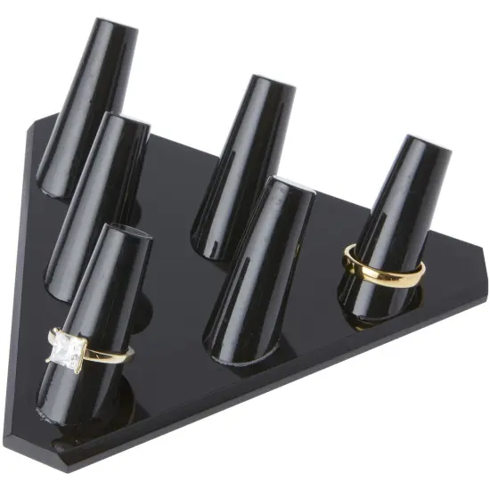 Plymor Black Acrylic Ring Finger Display, Six, 5.5" W x 5" D x 1.75" H {3}
