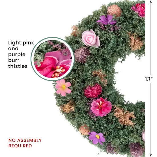 Northlight Thistle Mixed Floral Spring Wreath - 13" - Pink and Purple Green {7}