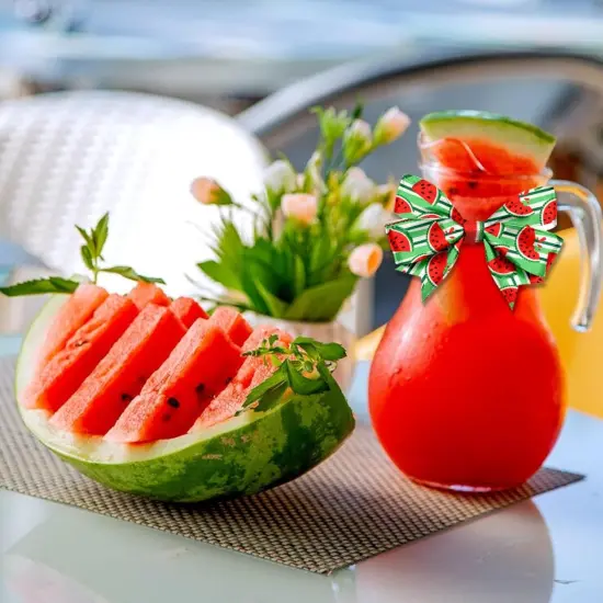 2 Rolls 10 Yards Summer Wired Edge Ribbon, 2.5inch Green White Stripe Burlap Ribbon, Watermelon Gift Wrapping Ribbon for Farmhouse Party DIY Craft Summer Wreaths {4}