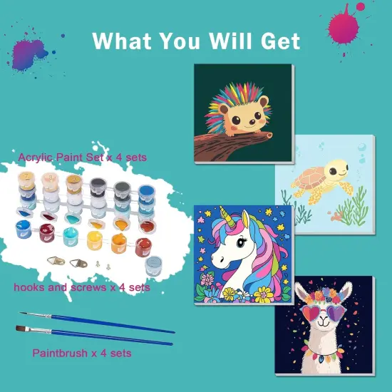 8x8 Inch - 4 Pack Paint by Numbers for Kids(Paint 01) {3}