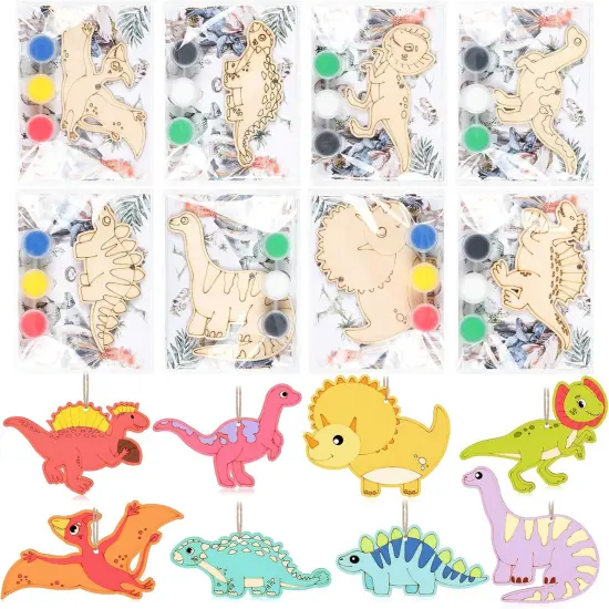 24 Set Dinosaur Party Favors Dinosaur Wood Painting Kit {1}