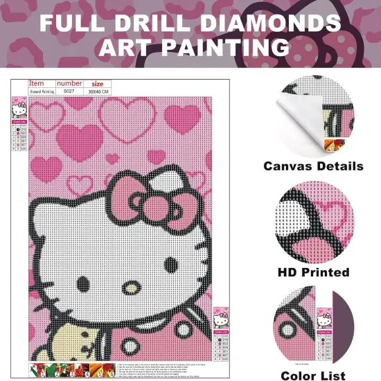 5D Diamond Art Painting Kits for Adults Anime Diamond Art Kitty Cartoon {3}