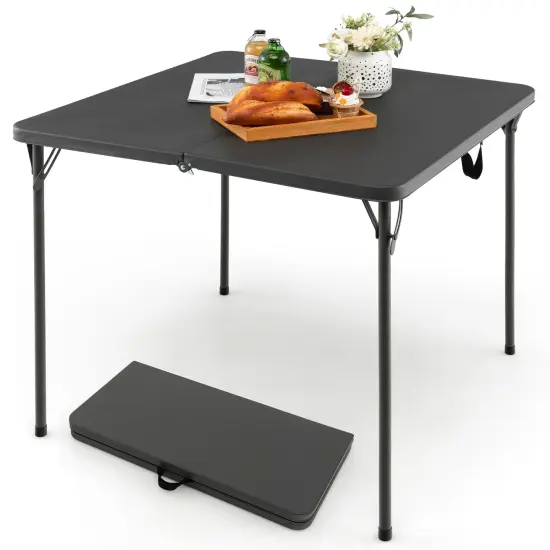 Costway Folding Camping Table Portable HDPE Outdoor Picnic Dining Table w/ Handle White\Grey {7}