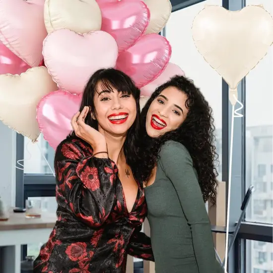 18inch Bright Pink Heart Shaped Foil Balloons & Pastel White Helium Mylar Balloon {2}