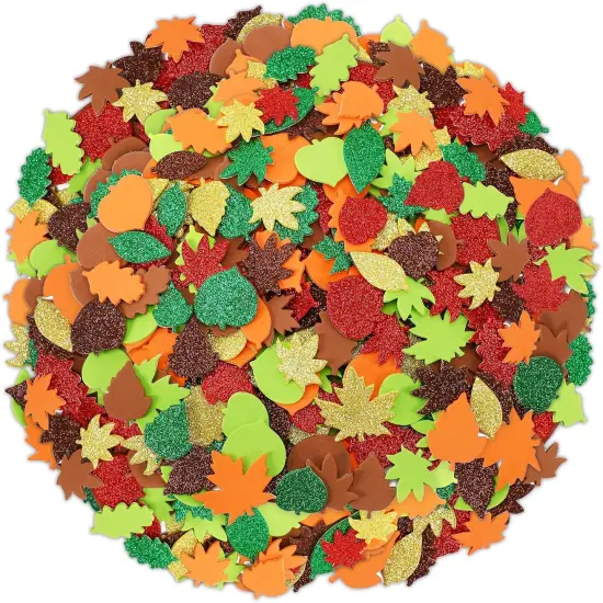 600Pcs Fall Thanksgiving Glitter Maple Leaves -Multicoloured {1}