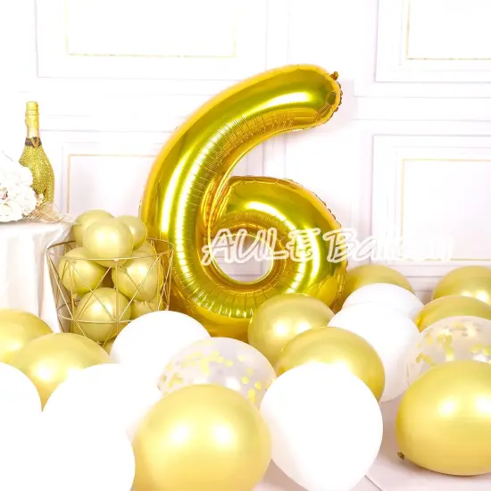 40 Inch Big Gold 6 Balloon Number Large Foil Helium Number Balloons - Gold Numbers {2}
