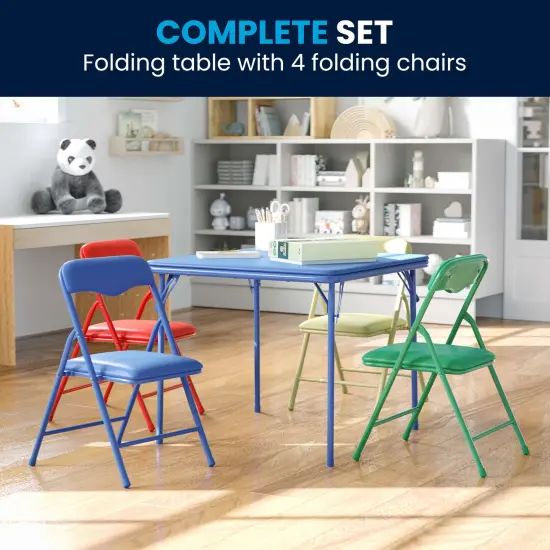 Emma and Oliver Kids 5 Piece Folding Table and Chair Set - Kids Activity Table Set {6}