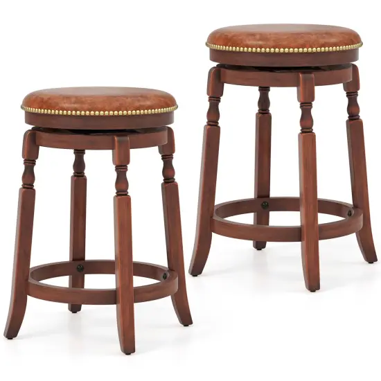 Costway 24" Swivel Bar Stool Set of 2/4 with Upholstered Seat & Rubber Wood Frame Round Walnut {1}