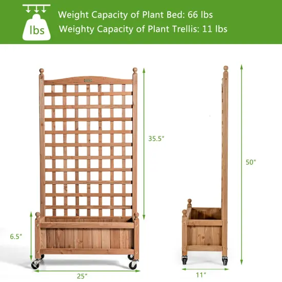 Costway 2PC 50in Wood Planter Boxw/Trellis Mobile Raised Bed for Climbing Plant {3}