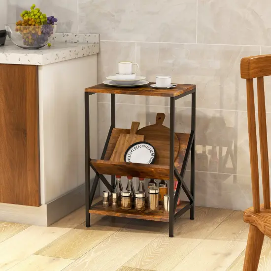 Costway Industrial Side Table 3-Tier Nightstand End Table with 2 Open Storage Shelves {4}