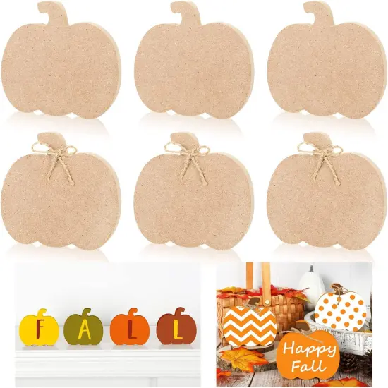 6Pcs Thanksgiving Fall Pumpkin Wooden Cutouts with Ropes {1}