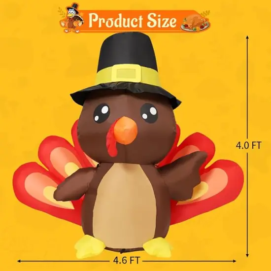 GOOSH 4FT Tall Thanksgiving Inflatables Turkey Baby in Hat with Built-in LEDs {5}