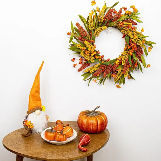Fall Wreath Orange Yellow Sorghum Ear and Wildflower {3}