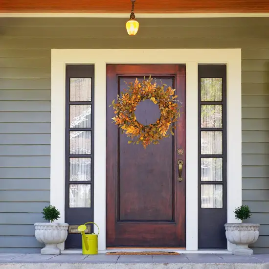 20'' Fall Wreath Autumn Wreath for Front Door with Small Pumpkins {4}