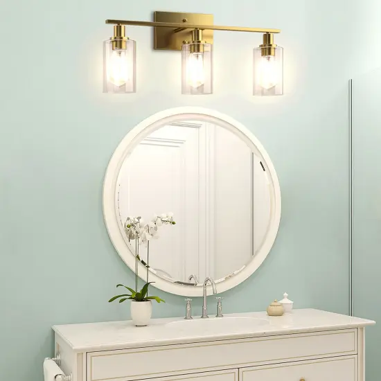 Costway 3-Light/4-Light Wall Sconce Modern Bathroom Vanity Light Fixtures with Clear Glass Shade {9}