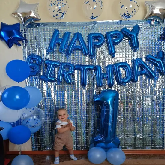 Blue Happy Birthday Balloon Banner, 16 Inch Foil Mylar - Blue {5}