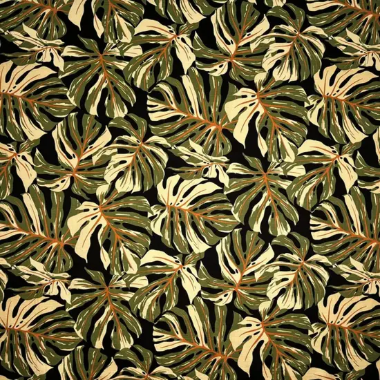 1 Yard All over Multicolor Monstera Leaves Fabric, 100% Cotton Barkcloth, 45" Wide Pine Green {4}