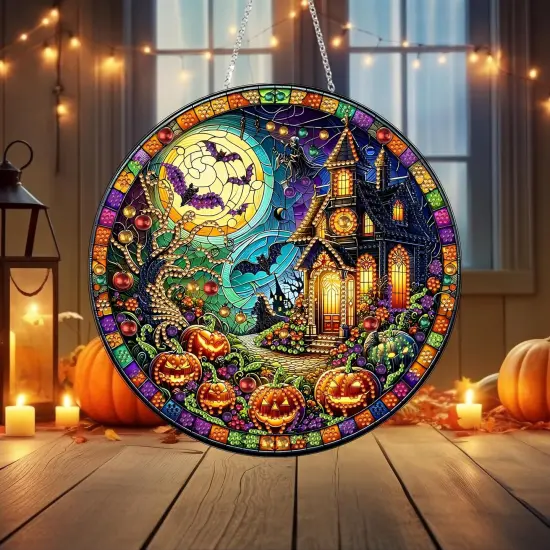 DIY Halloween Diamond Art Painting Wreath Kits，Special Shaped Rhinestone(Haunted House) {2}