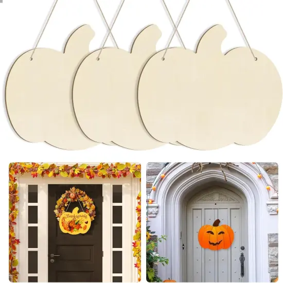 3PCS -arge Size 12" Wooden Pumpkins Ornaments to Paint {1}