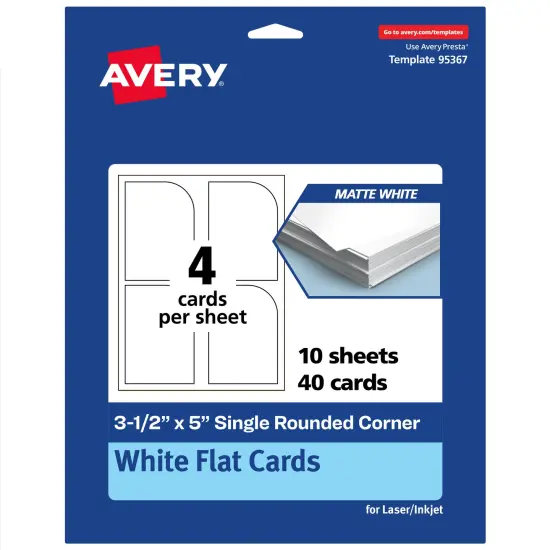Avery Printable Single Rounded Corner Rectangle Flat Cards, 3-1/2" x 5", Matte White Cardstock, Print-to-The-Edge, Laser/Inkjet Printable, 40 Total, Great for Product Branding, Marketing, and More {7}
