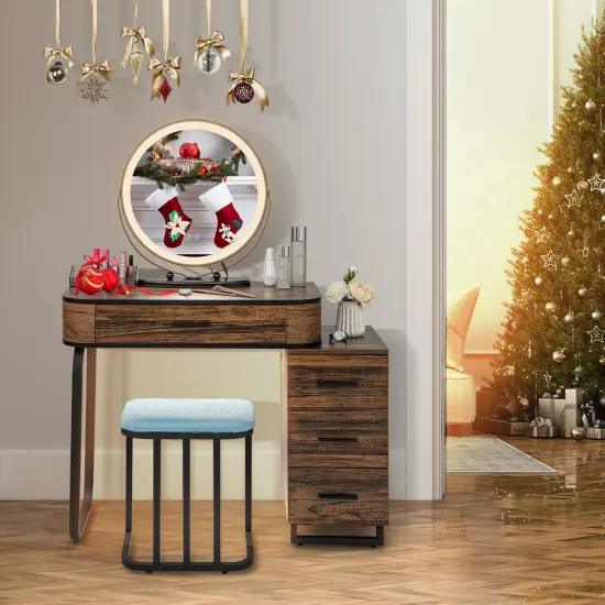 Costway Vanity Table Set 3-Color Dimmable Human Body Induction Light Charging Station {9}